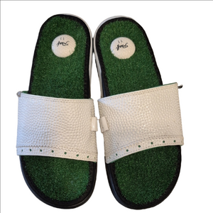 Reef Mulligan Slide Sandals With White Strap And Artificial Turf Insoles